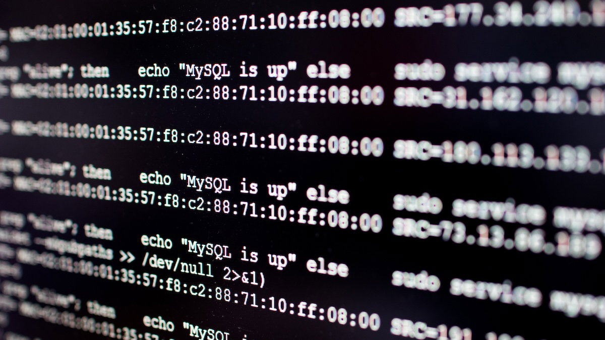 Close-up view of computer network and system log output